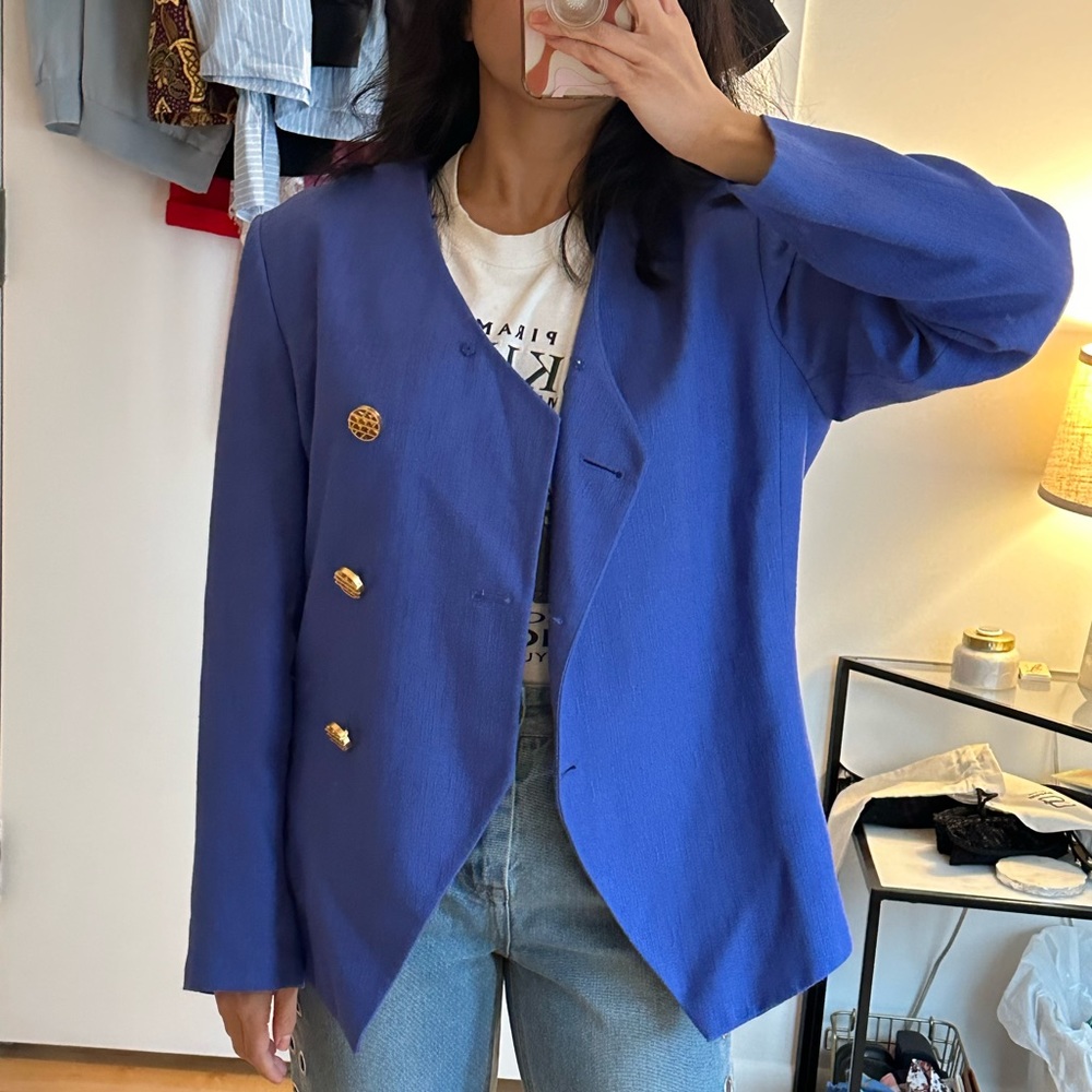 Asymmetrical Ruched Waist Structured Blazer - White